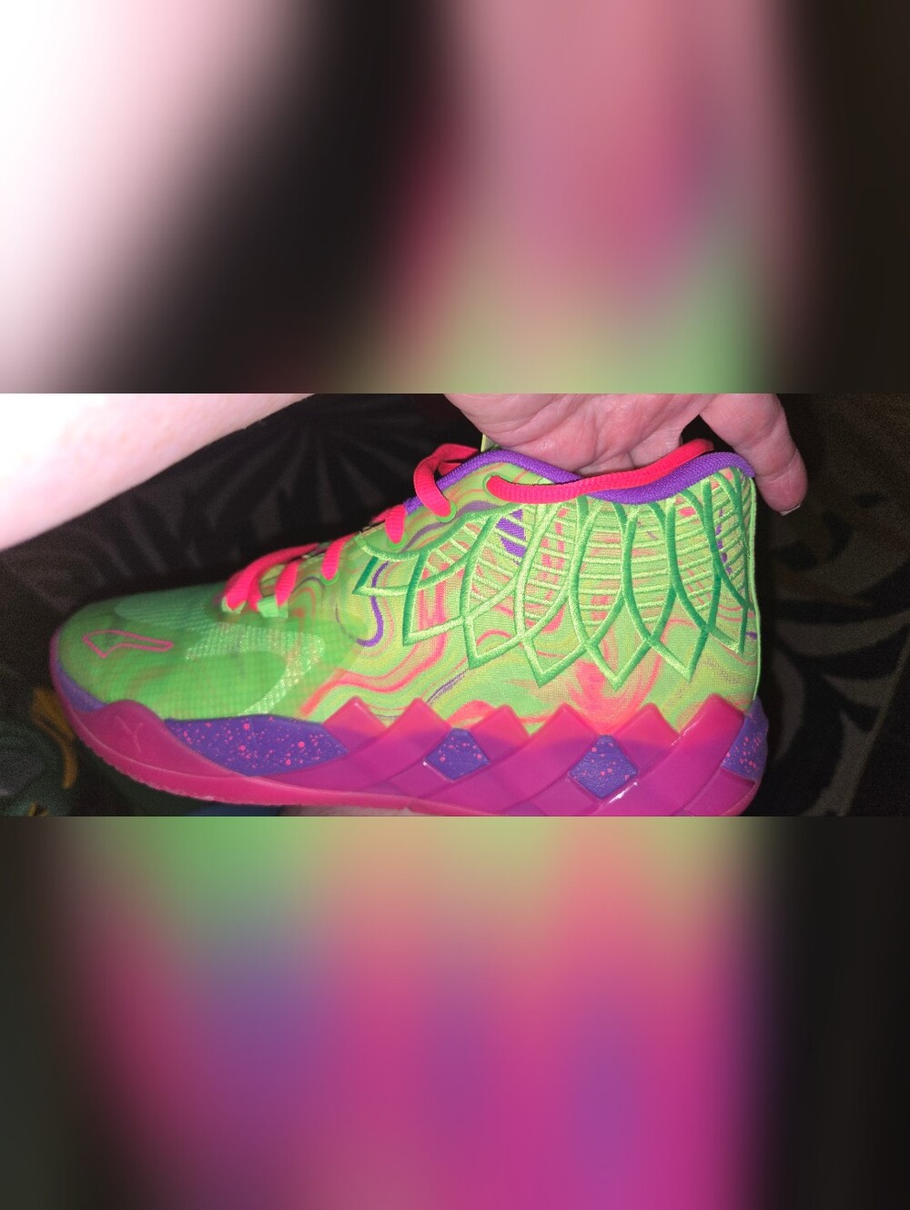 Puma Mens MELO Green and Pink High-Top BASKETBALL Sneakers